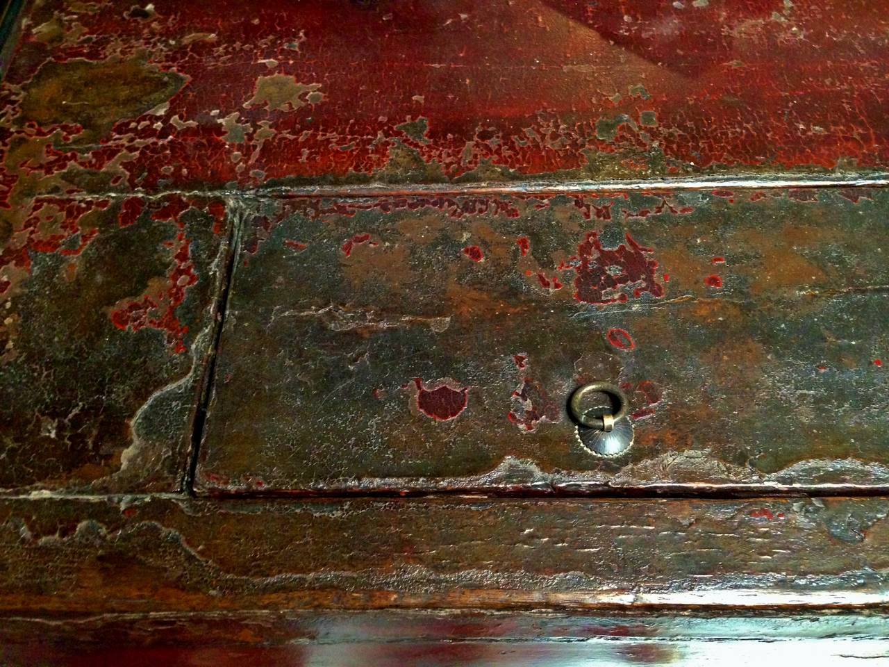 Wood Rare Antique Mongolian Chest in Red Crackle, 18th Century