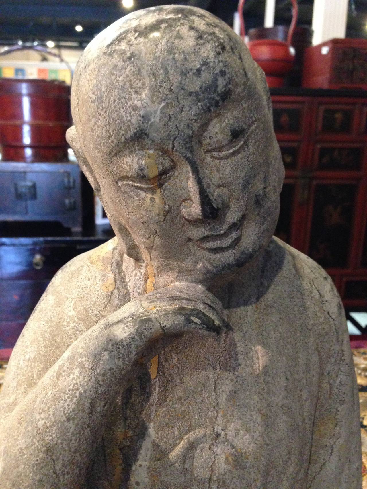 Antique Stone Buddha, Contemplative, 19th Century For Sale 1