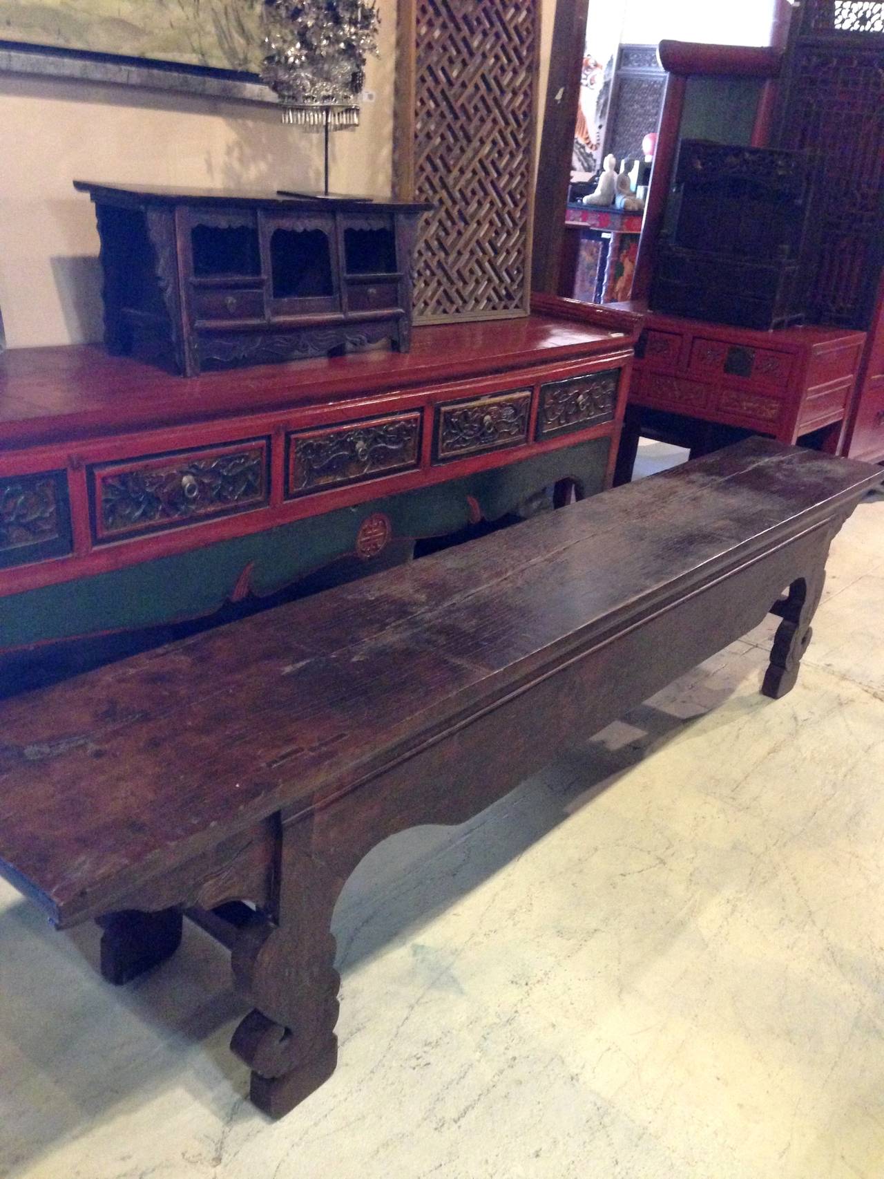 Extra Long Antique Nine Foot Bench, 19th Century Chinese In Excellent Condition In SOMIS, CA