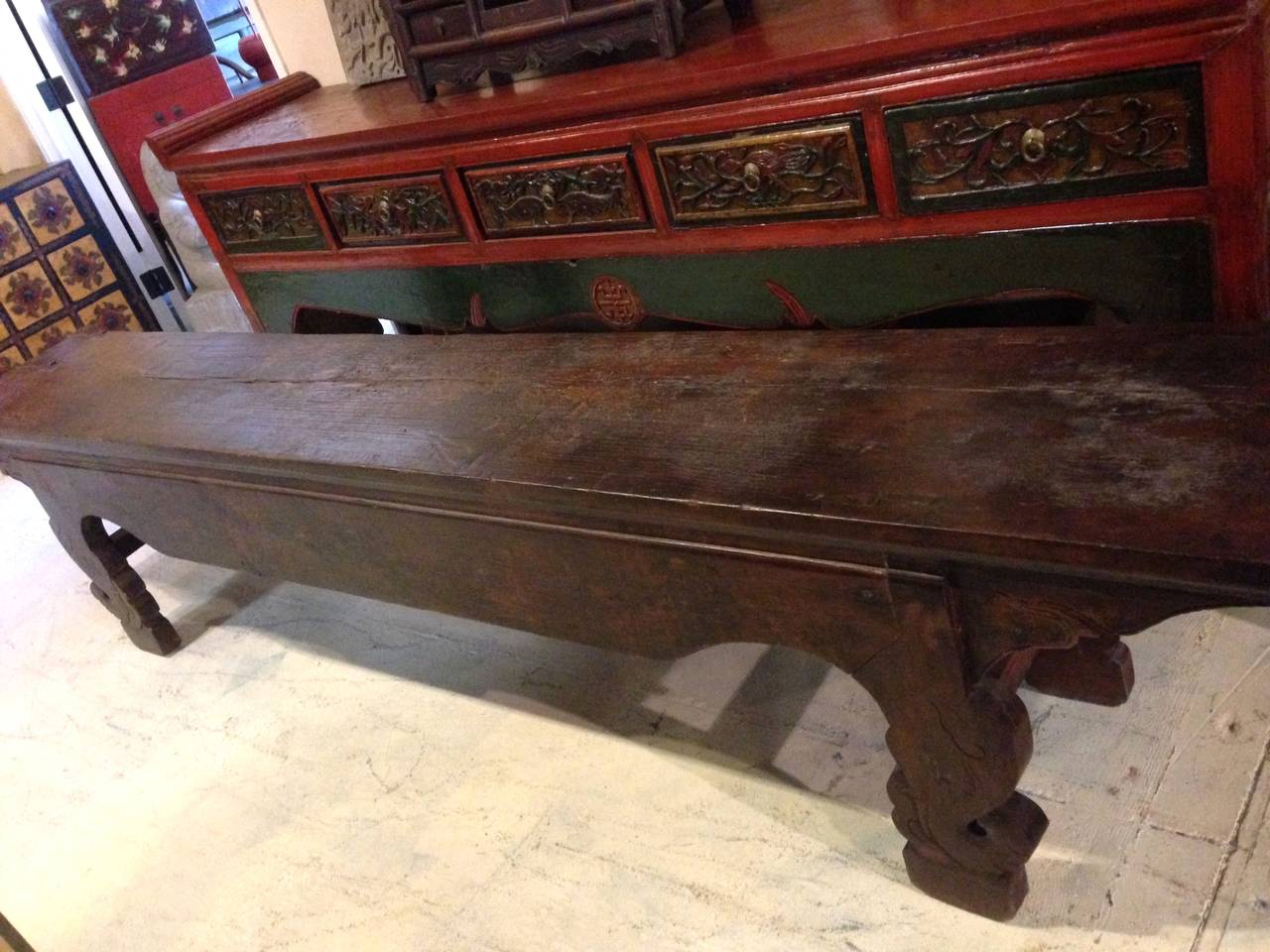 Extra Long Antique Nine Foot Bench, 19th Century Chinese 2