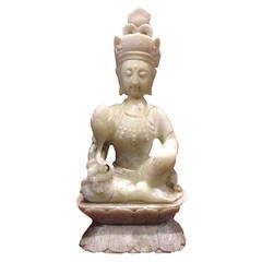 Carved Chinese White Jade Buddha Statue