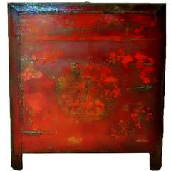 Rare Antique Mongolian Chest in Red Crackle, 18th Century