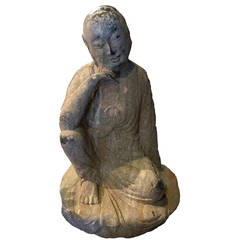 Antique Stone Buddha, Contemplative, 19th Century