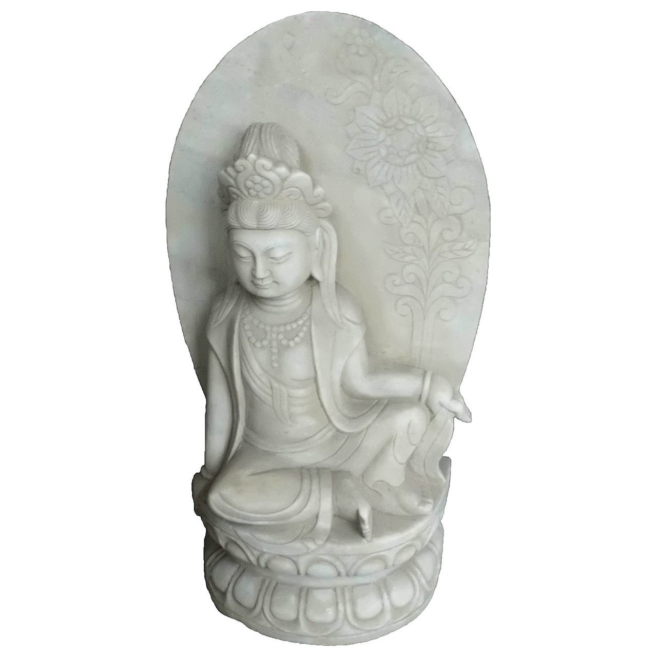 Kwan Yin Statue, White Marble Stone For Sale