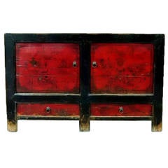 Chinese Antique Black Red Lacquer Chest 19th Century