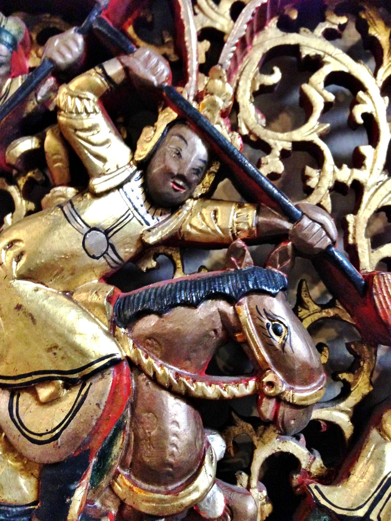 Glass Pair of Antique Gilded Finely Carved Archways, Chinese, 19th Century