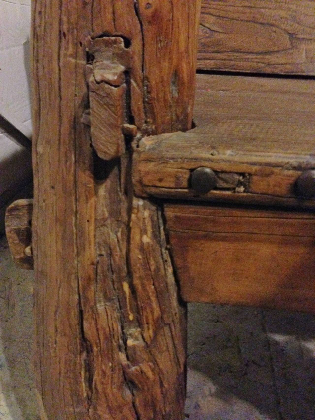 Country Log Bench, Rustic Solid with Iron Studs In Excellent Condition For Sale In SOMIS, CA