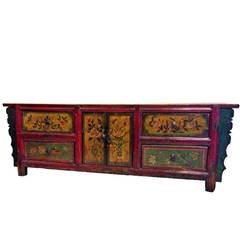 Antique Low Chest, 19th Century Chinese, Hand Painted