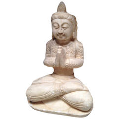 Vintage Stone Kwan Yin Statue, White Marble, Garden Sculpture