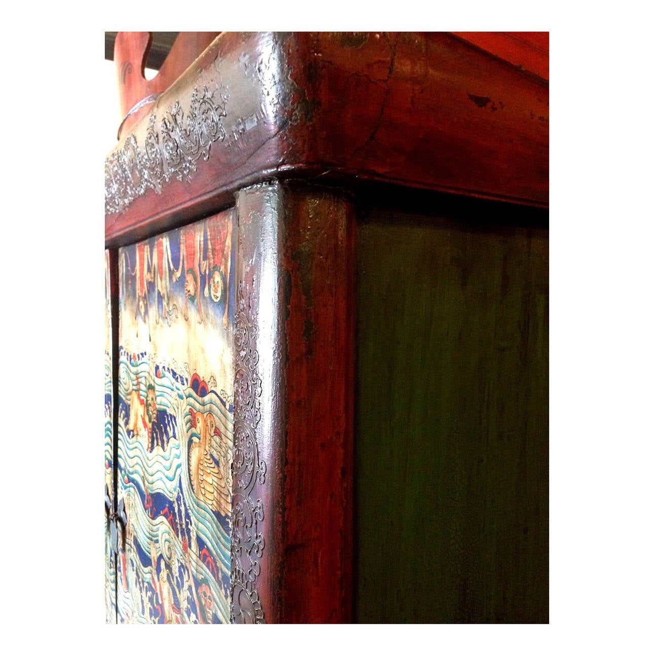 Tibetan Painted Cabinet, Giant, 19th Century In Good Condition For Sale In SOMIS, CA