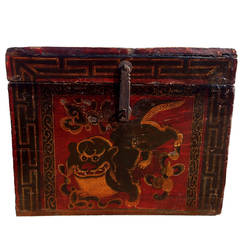 Antique Tibetan Box, Foo Dog