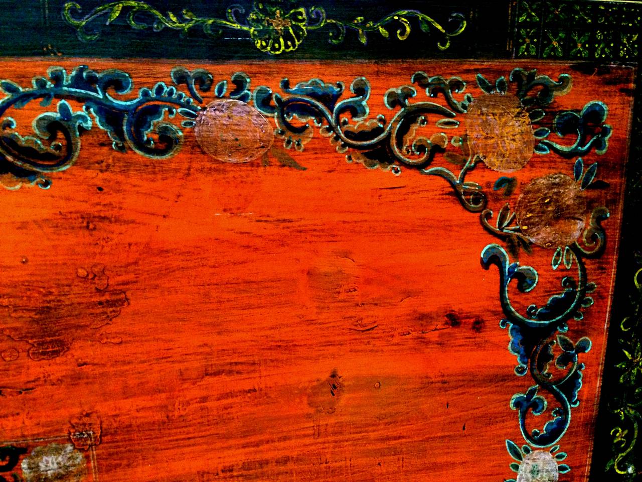 Hand-Painted Antique Genghis Khan Mongolian Chest For Sale