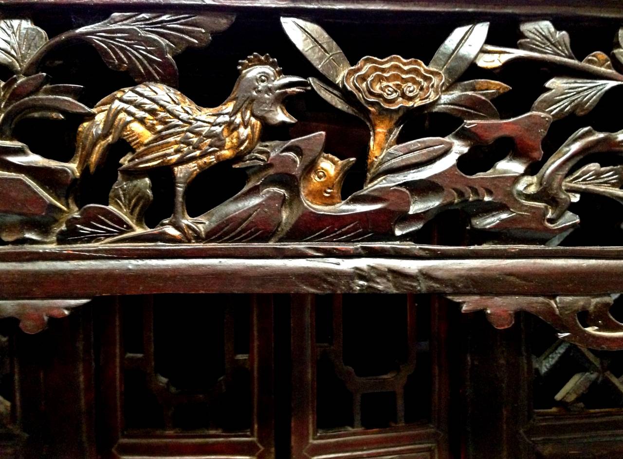 Chinese Antique Temple Altar Shrine with Golden Pheasants In Excellent Condition For Sale In SOMIS, CA