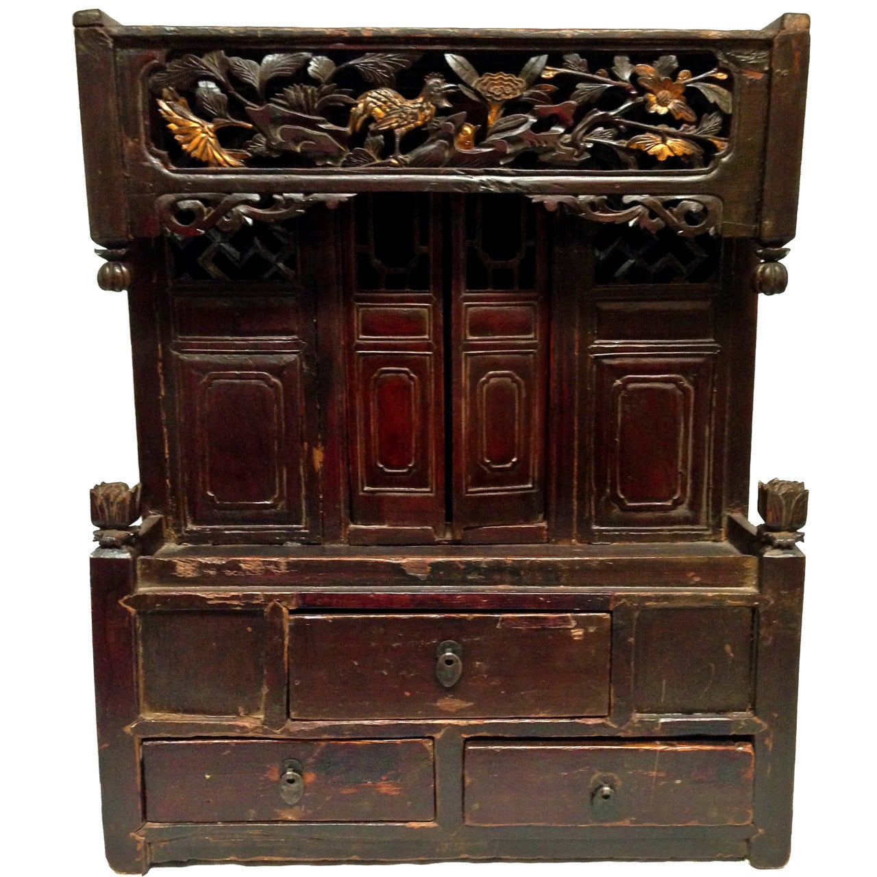 Chinese Antique Temple Altar Shrine with Golden Pheasants For Sale