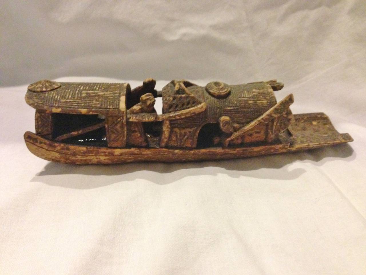 Antique Chinese Folk Art of a Carved Bamboo Boat 4