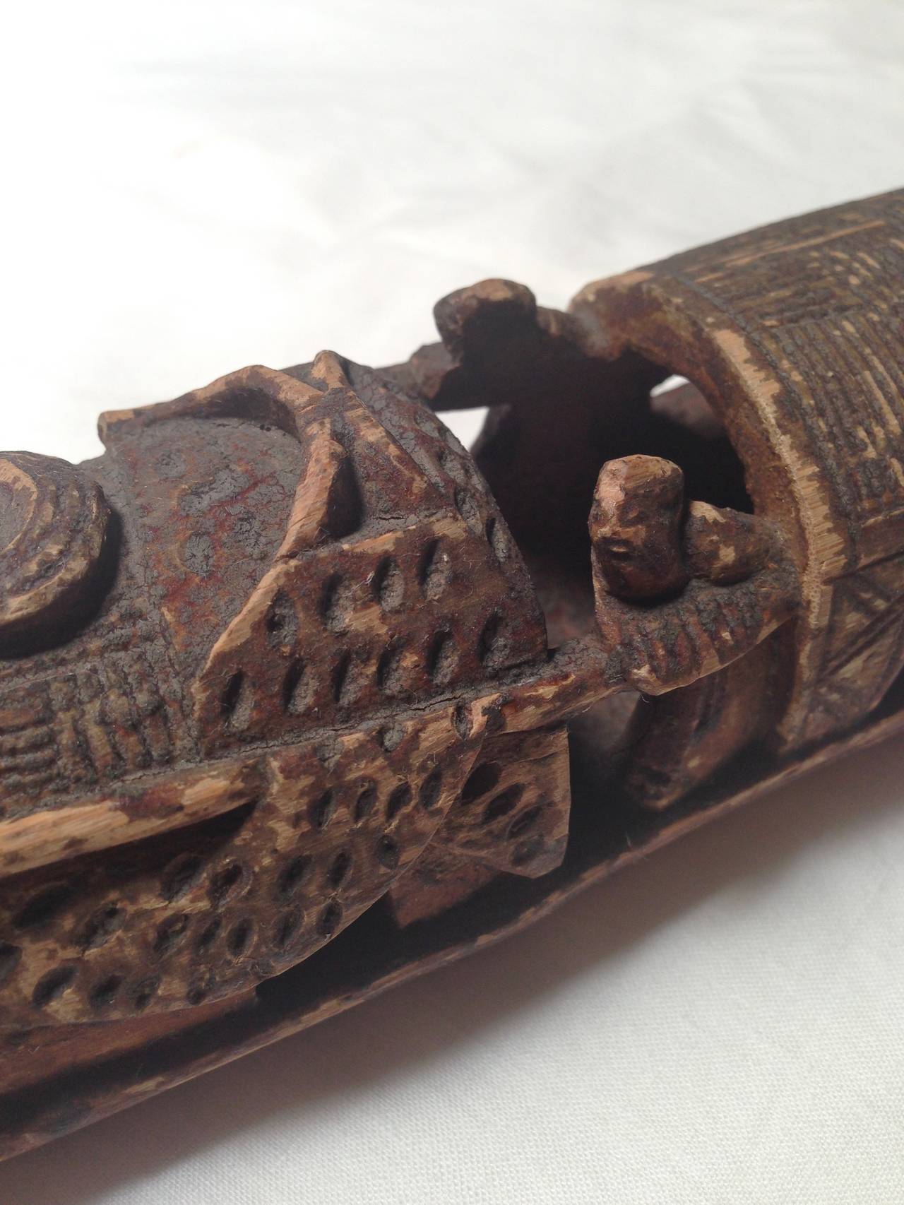 Hand-Carved Antique Chinese Folk Art of a Carved Bamboo Boat