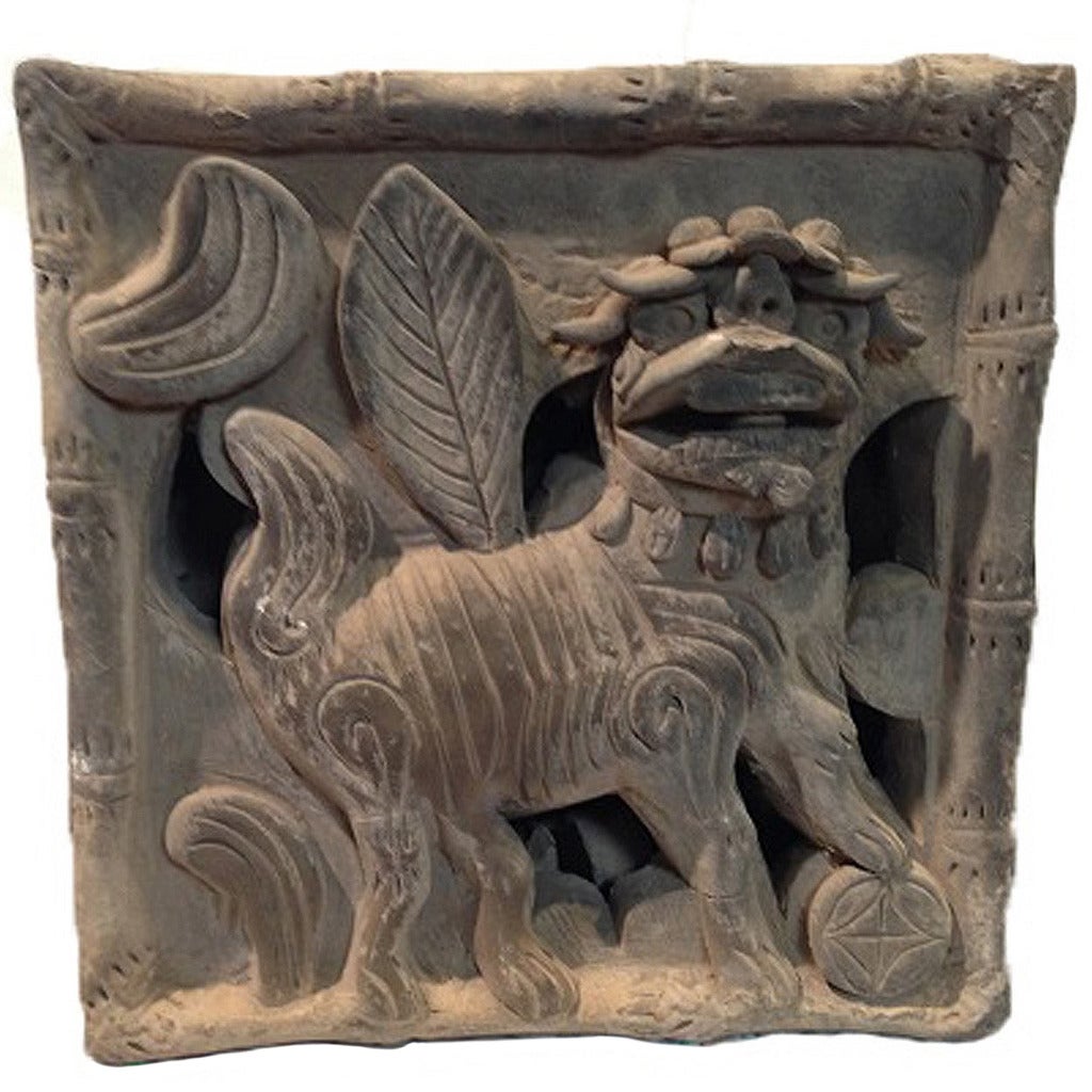19th Century Chinese Antique Brick Foo Dog For Sale