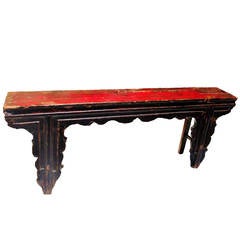 Chinese Antique Narrow Console Table Black and Red