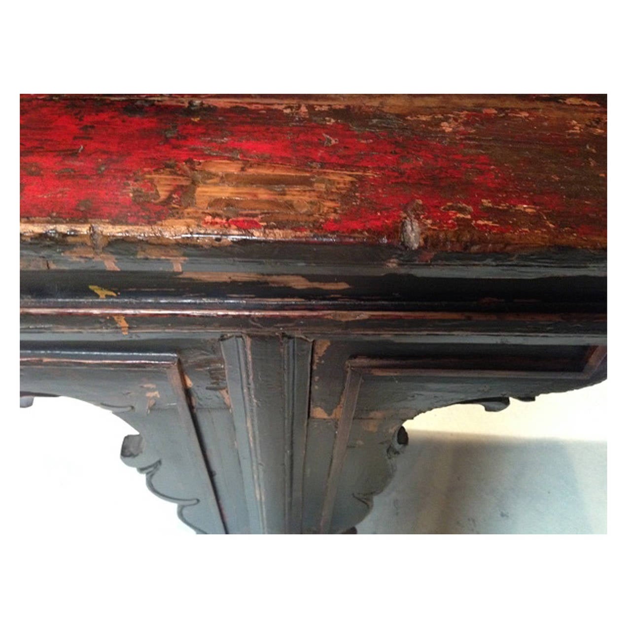 19th Century Chinese Antique Narrow Console Table Black and Red