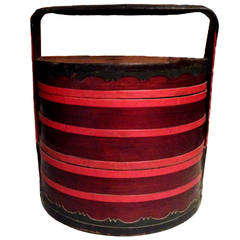 Large Chinese Antique Cinnabar Lacquered Basket, 19th Century