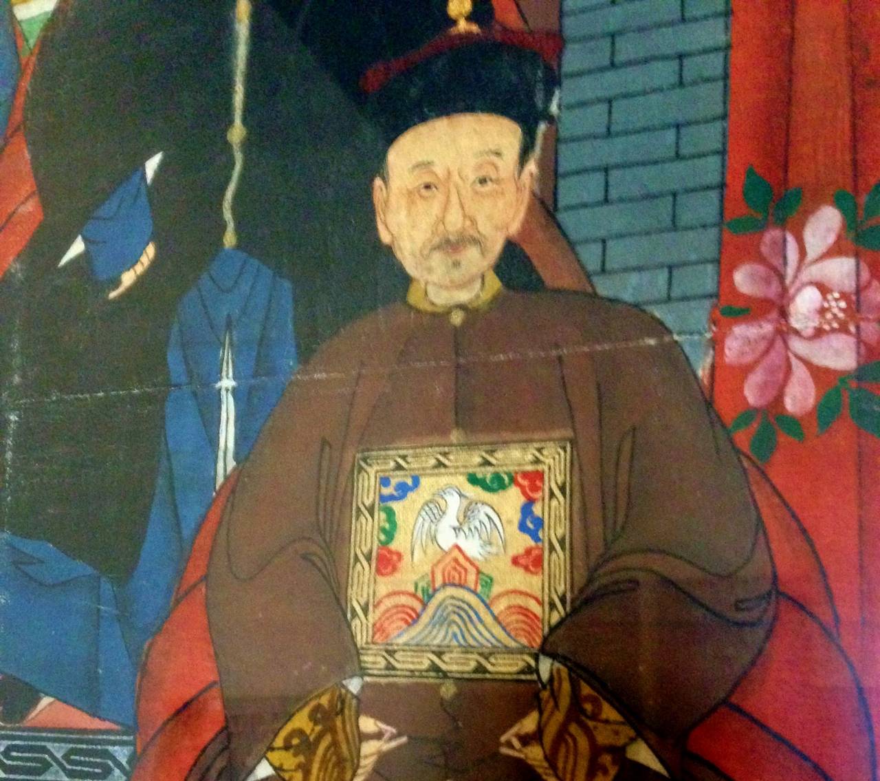 Canvas Authentic 19th Century Chinese Antique Ancestor's Portrait For Sale
