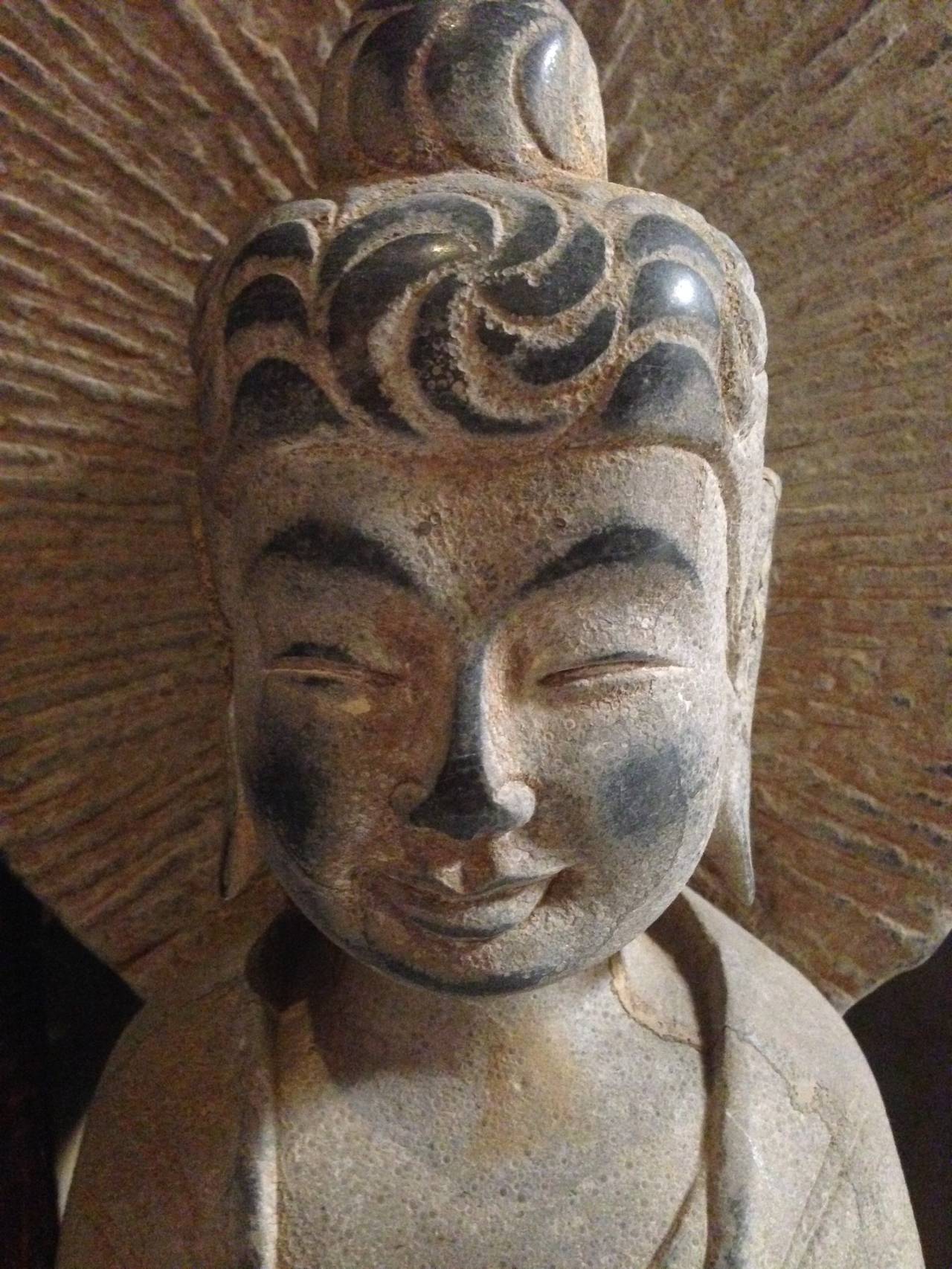 Hand-Carved Chinese Antique Stone Buddha, Northern Wei Style, 19th Century