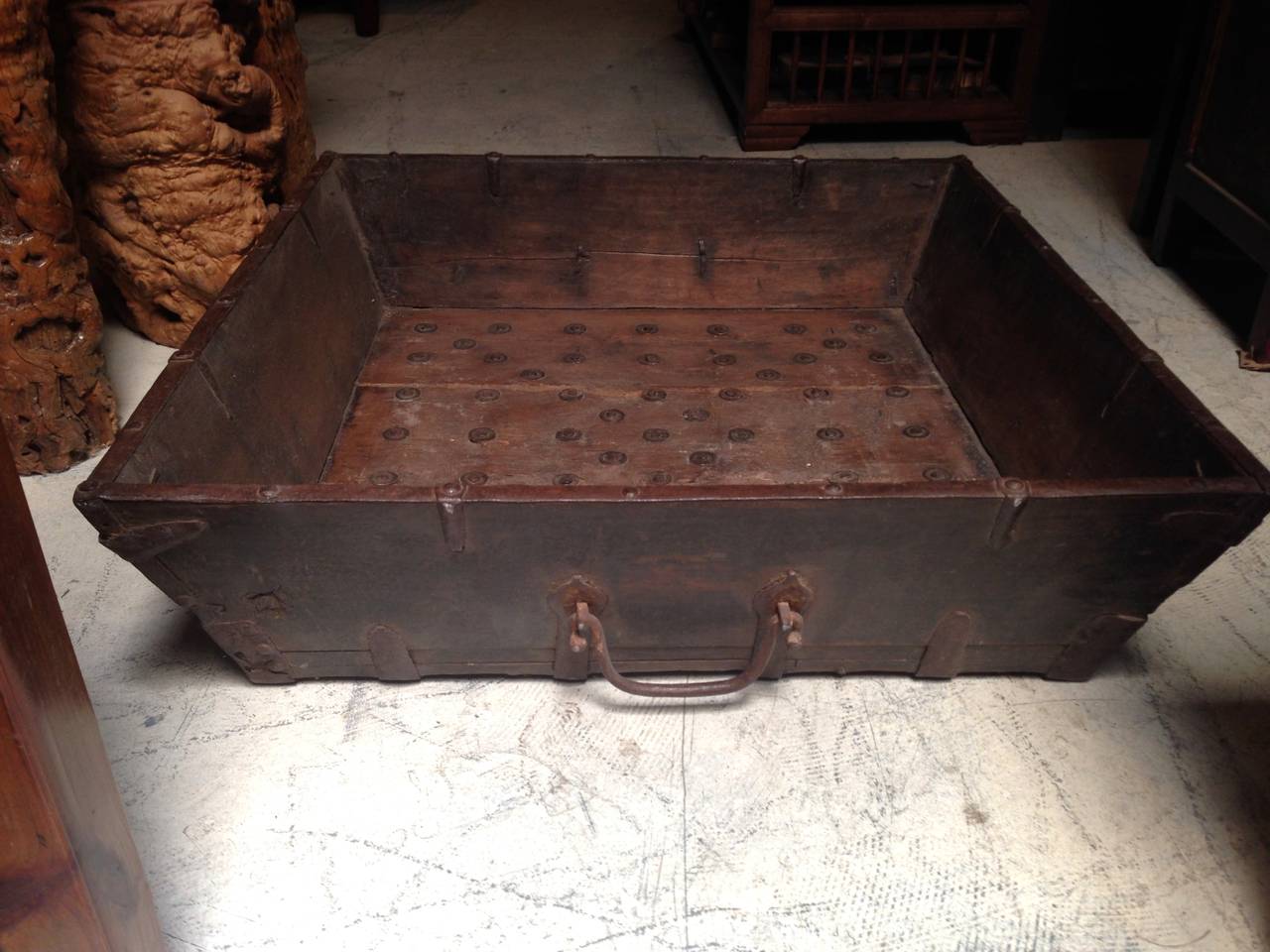 Massive Antique Wooden Trough with Old Coins, 19th Century For Sale 4