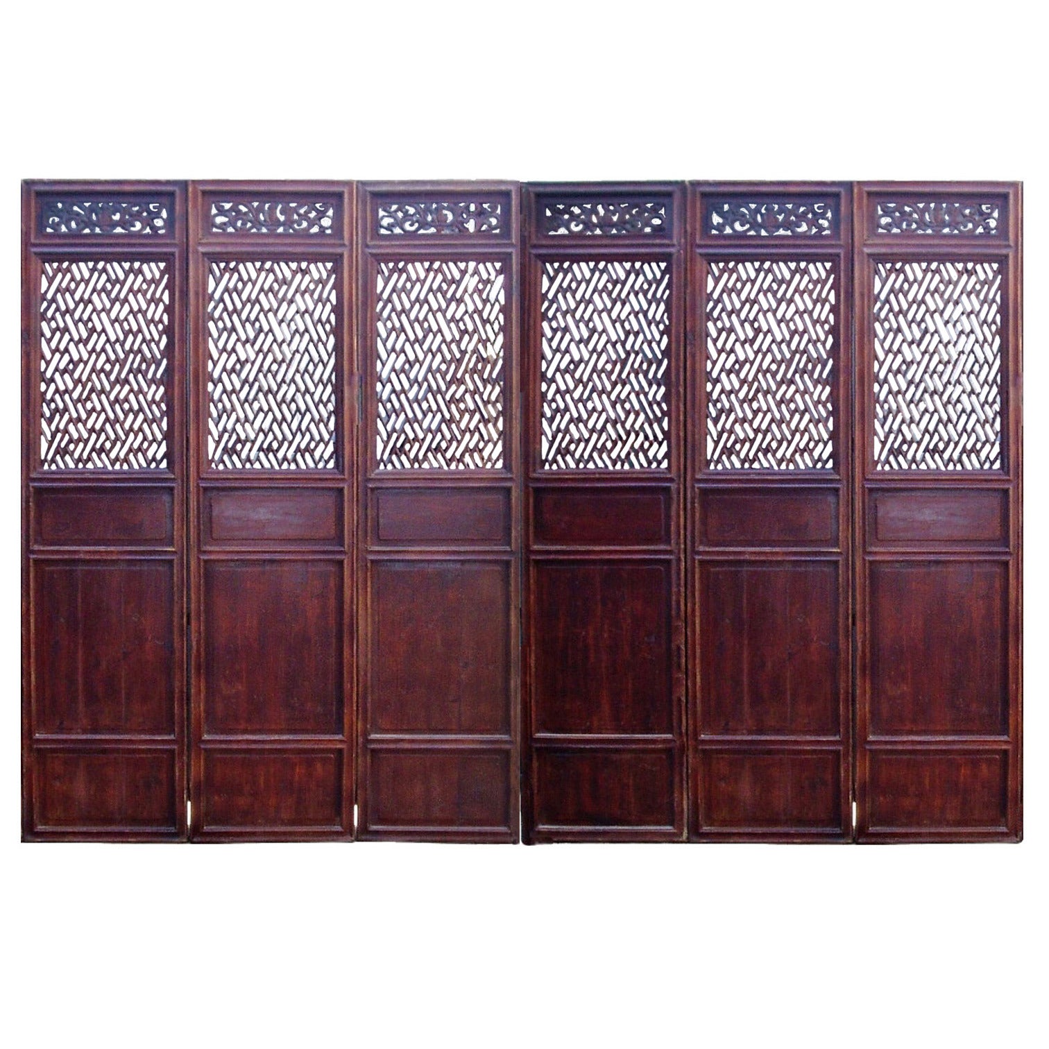 Set of 6 Chinese Antique Lattice Screen Doors, 19th Century For Sale