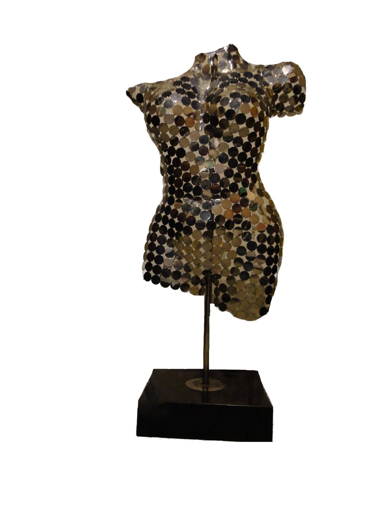 Chrome Nude Female Torso Sculpture on Granite Base