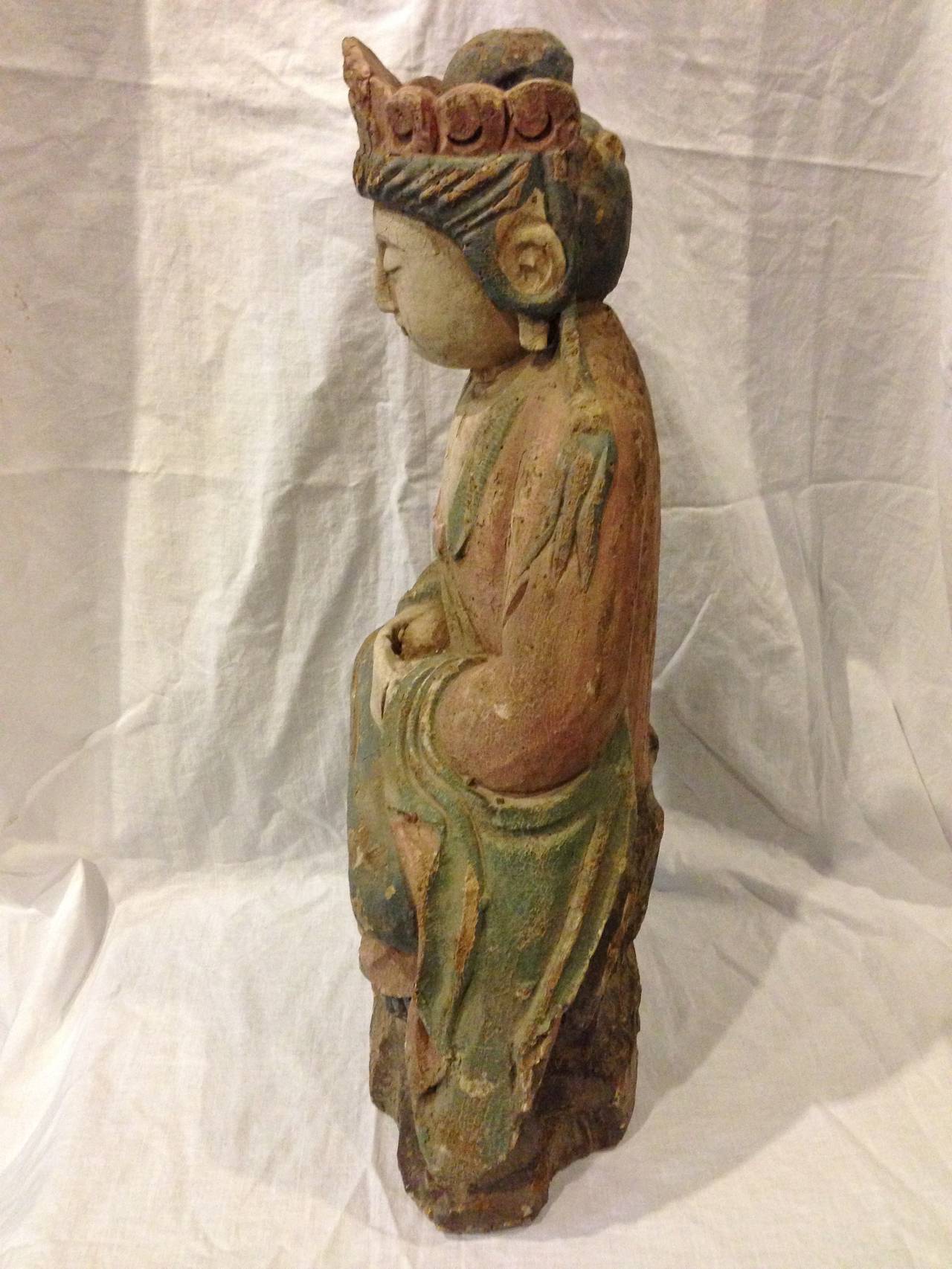 18th Century Chinese Wooden Guan Yin Statue For Sale 2