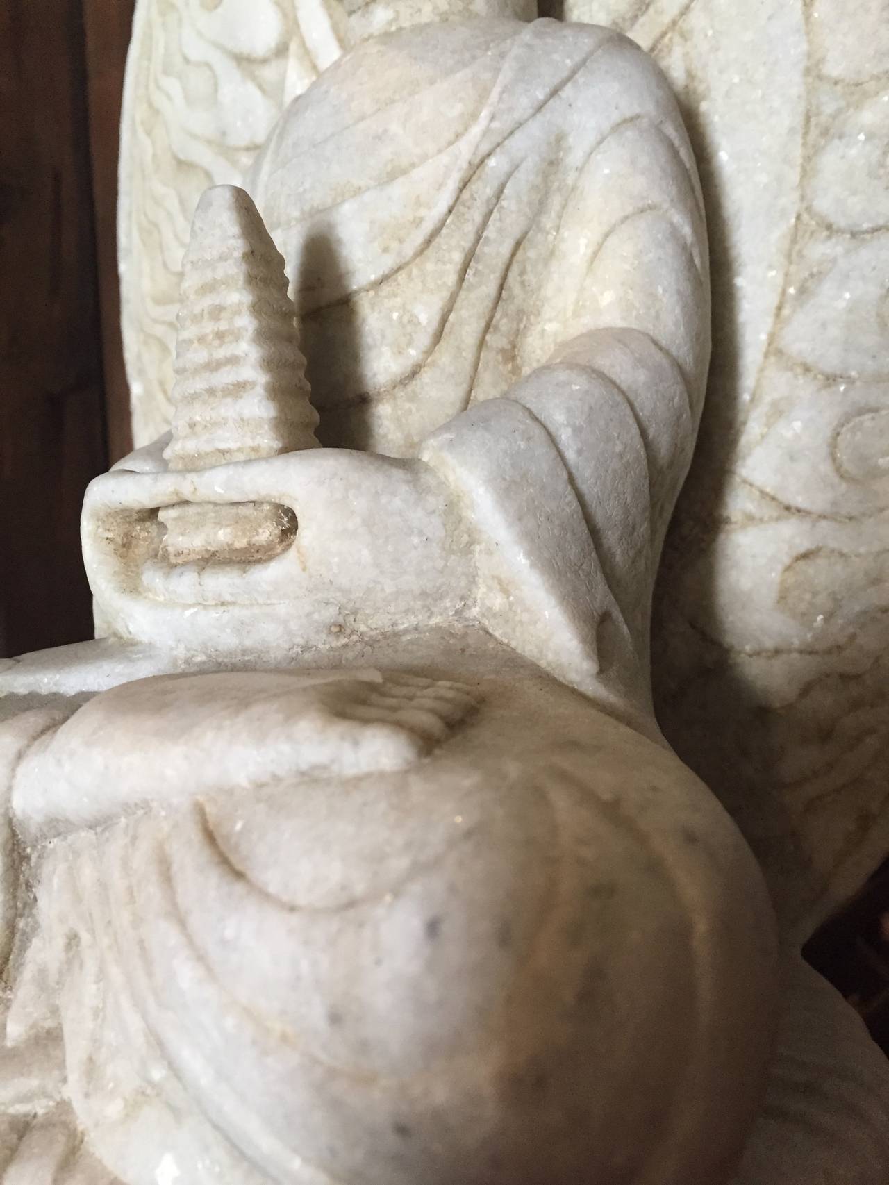 Marble Buddha Holding a Pagoda In Excellent Condition In SOMIS, CA