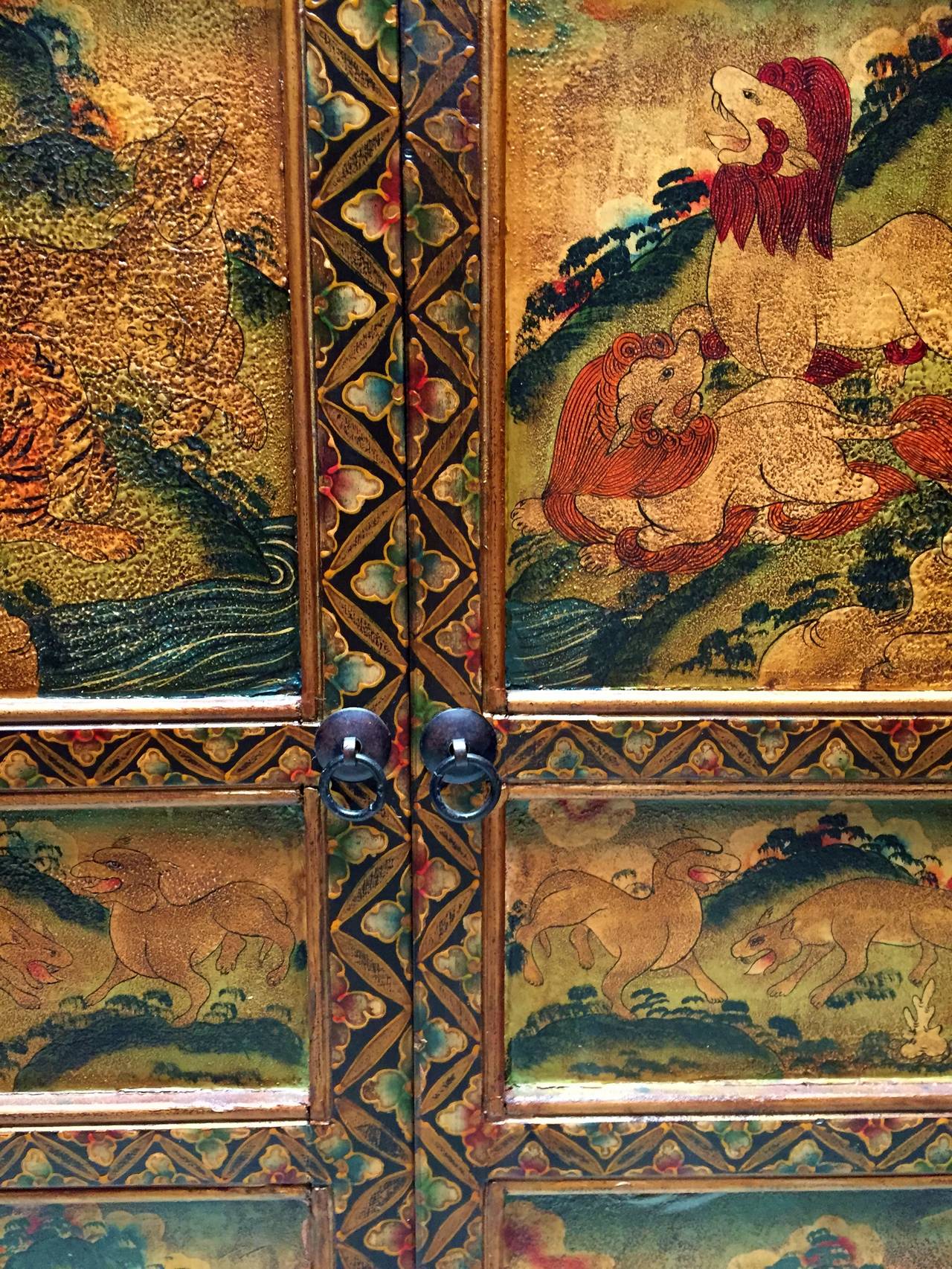 Tibetan Chest, Hand-Painted In Excellent Condition In SOMIS, CA