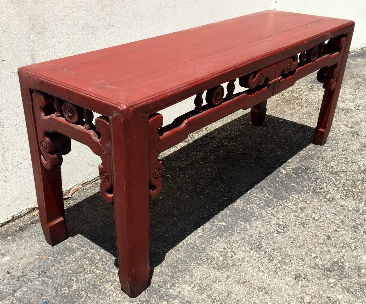 Double-Sided Red Antique Chinese Spring Bench or Low Table 1