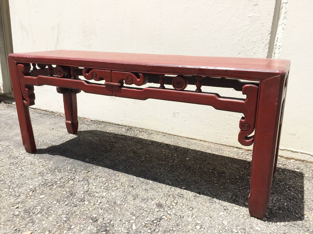 19th Century Double-Sided Red Antique Chinese Spring Bench or Low Table