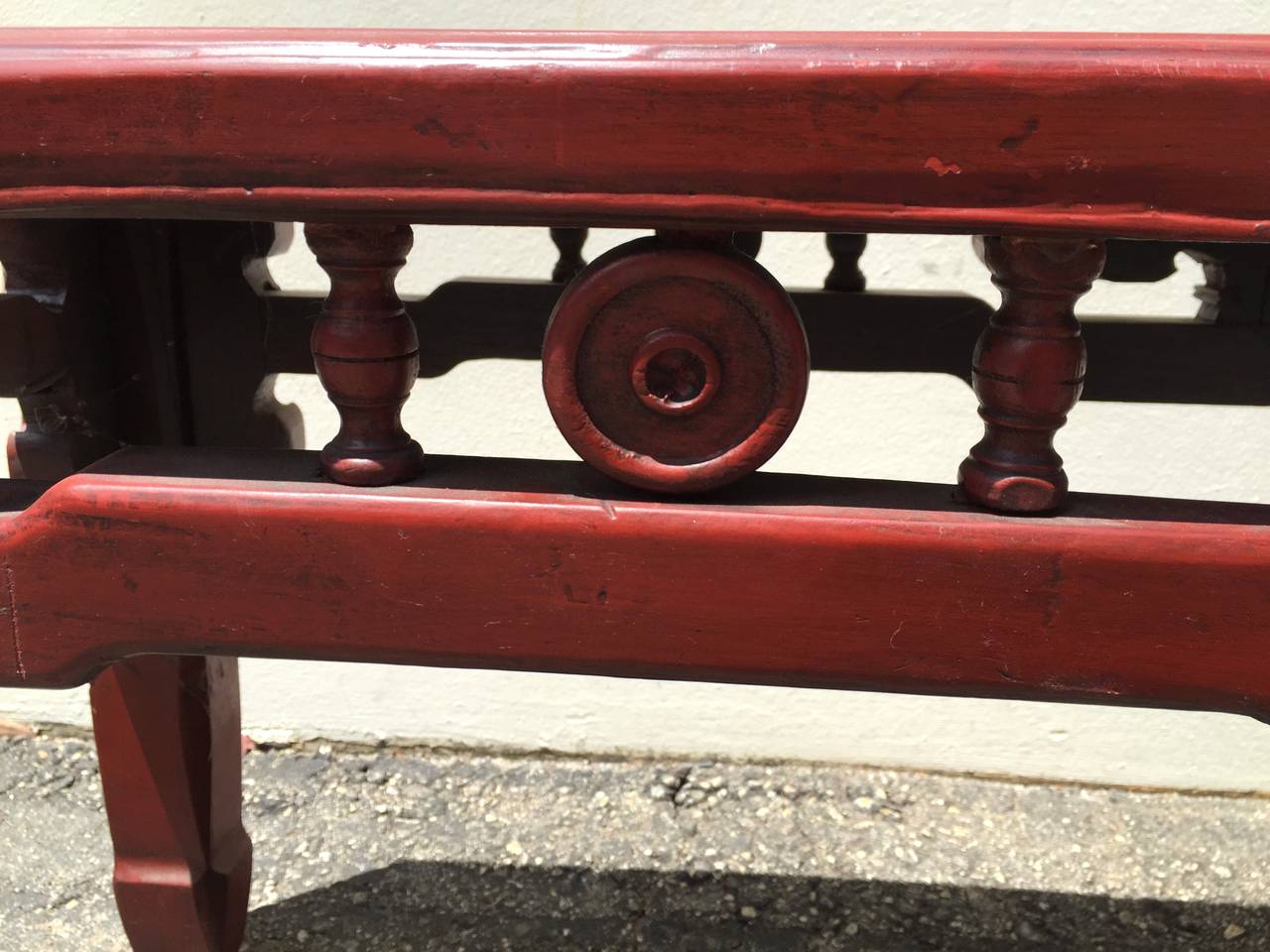 Double-Sided Red Antique Chinese Spring Bench or Low Table In Excellent Condition In SOMIS, CA