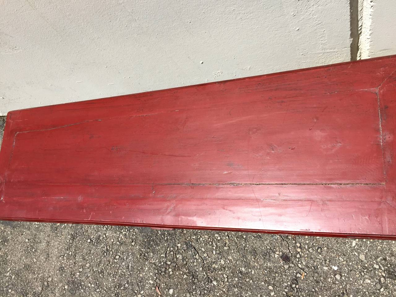 Wood Double-Sided Red Antique Chinese Spring Bench or Low Table