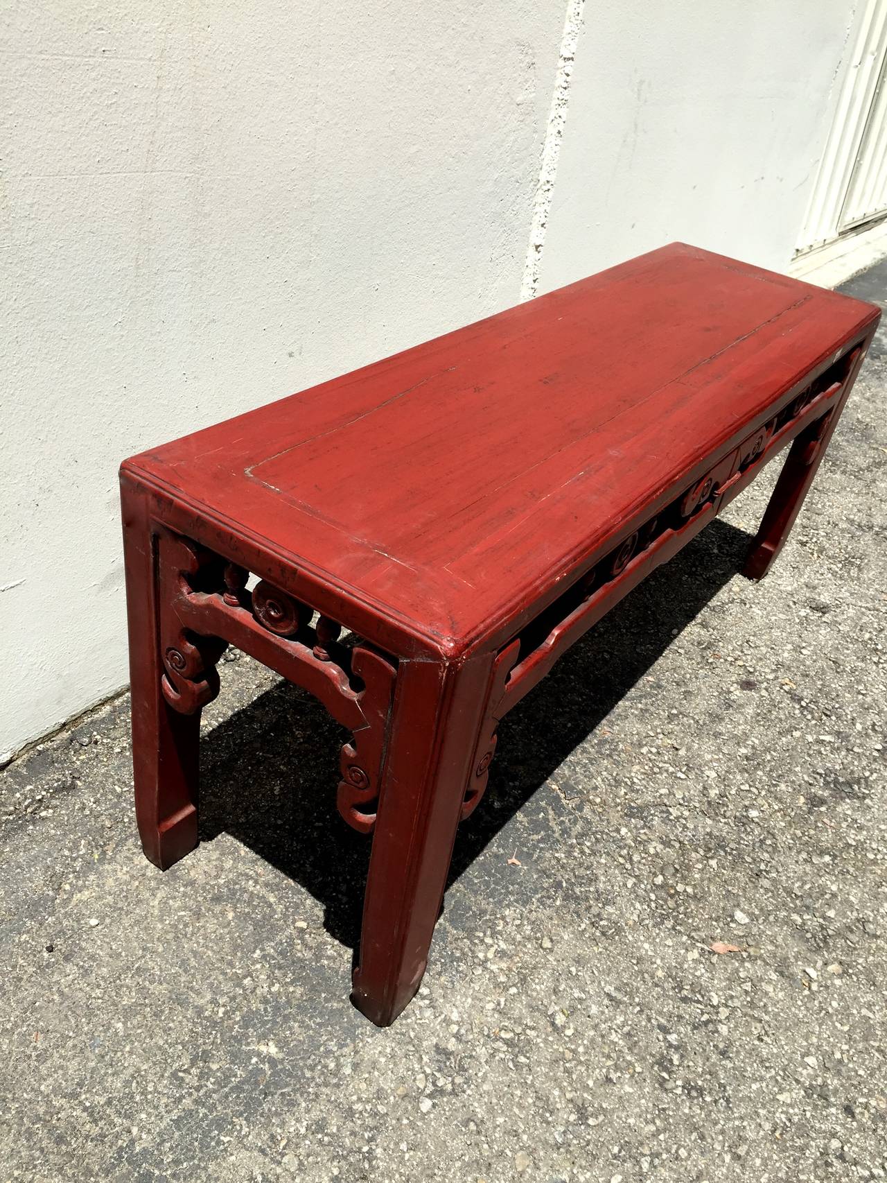 Joinery Double-Sided Red Antique Chinese Spring Bench or Low Table
