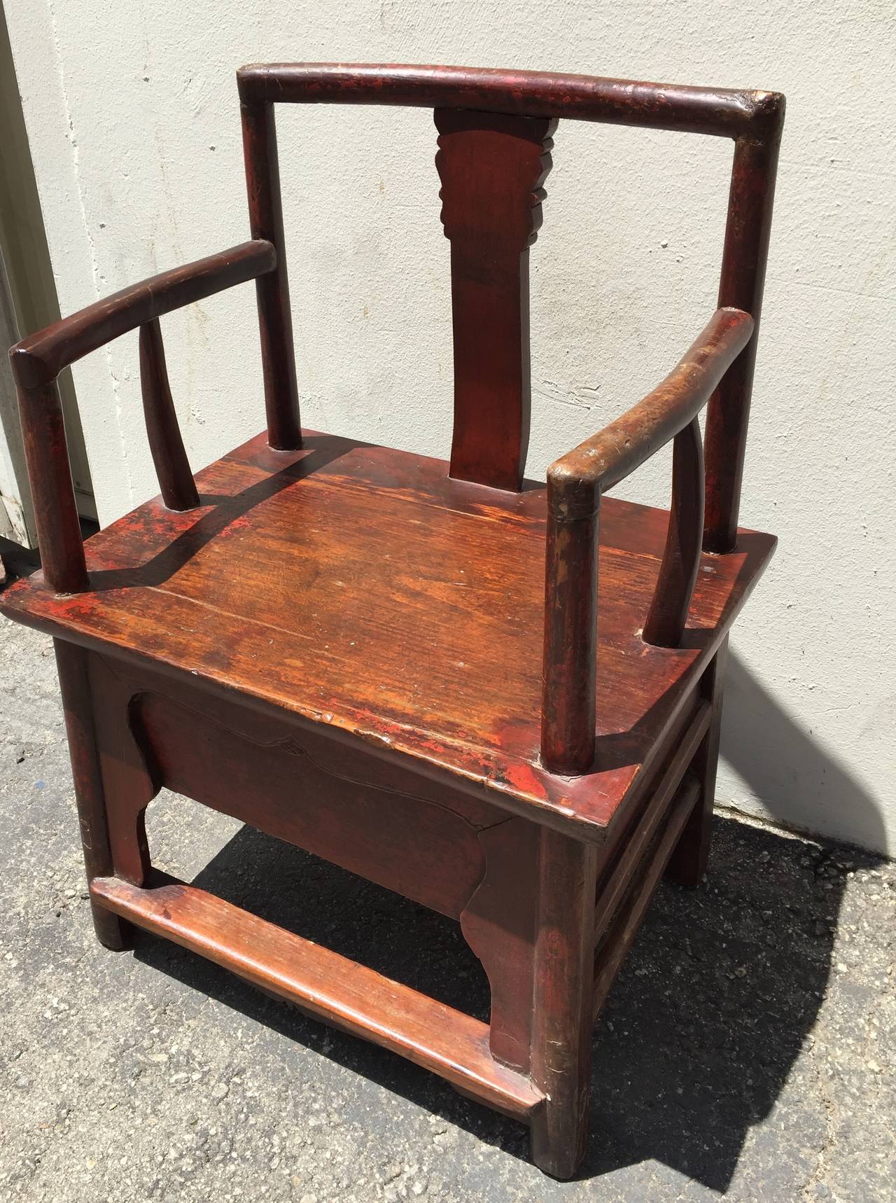 Red Chinese Antique Armchair, 19th Century For Sale 2