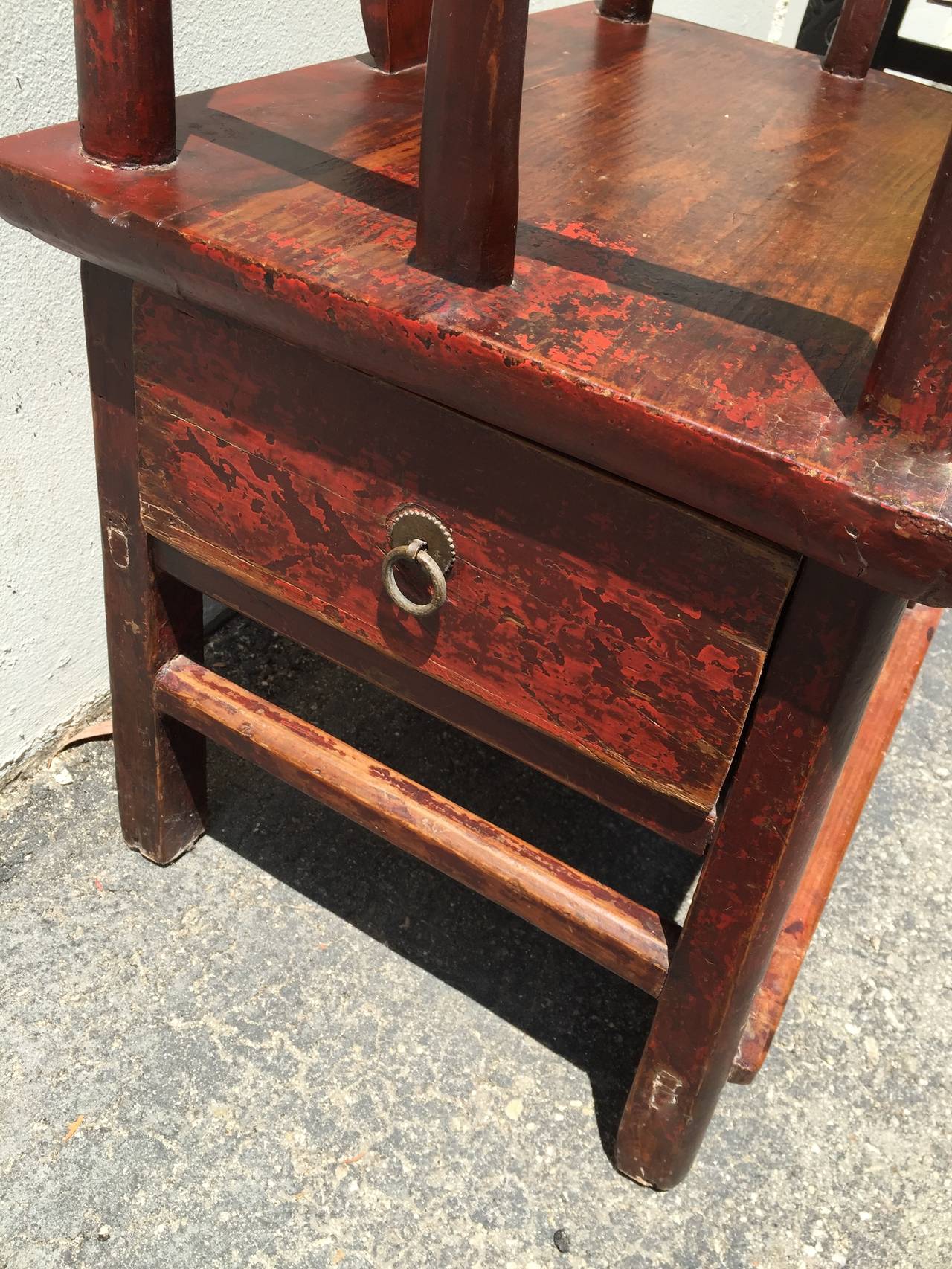 Joinery Red Chinese Antique Armchair, 19th Century For Sale
