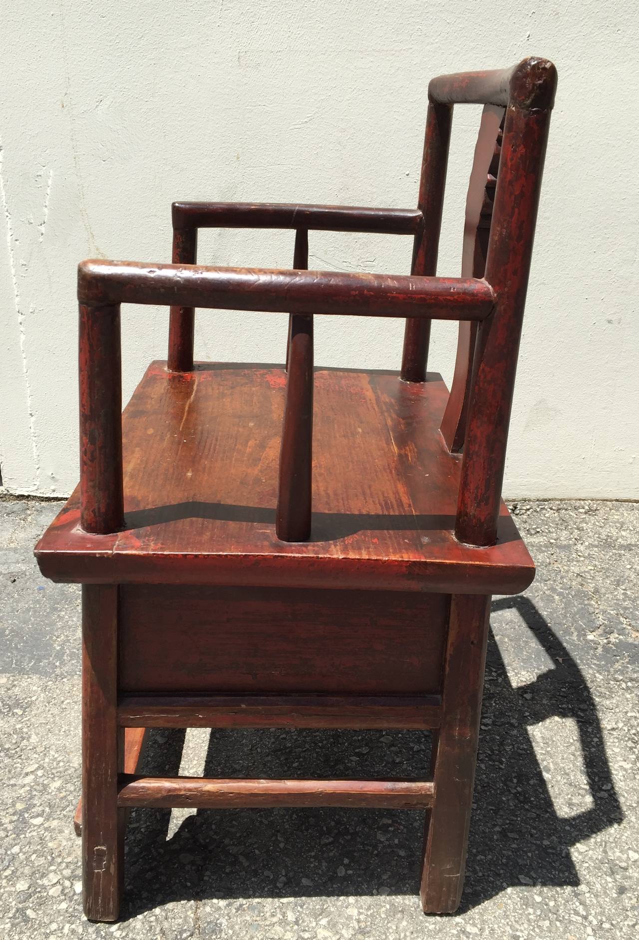 Red Chinese Antique Armchair, 19th Century For Sale 3