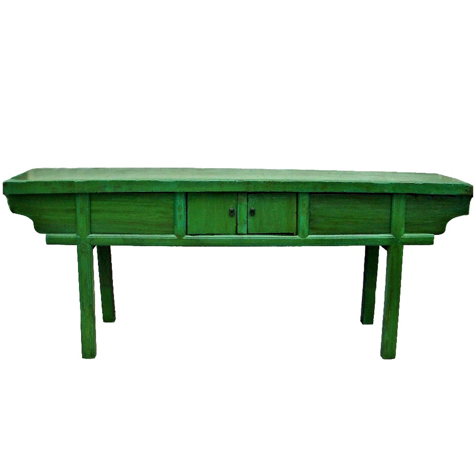 19th Century Green Rustic Thick Wood Table For Sale