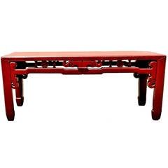 Double-Sided Red Antique Chinese Spring Bench or Low Table