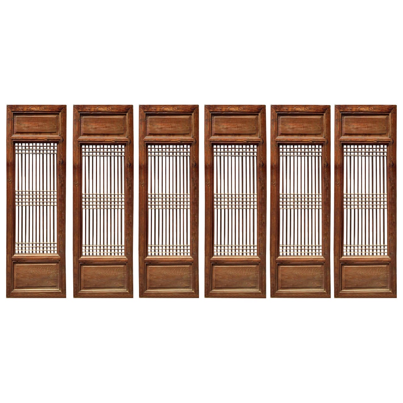 Set of Six Antique Ming Lattice Window Screen Panels, 19th Century at