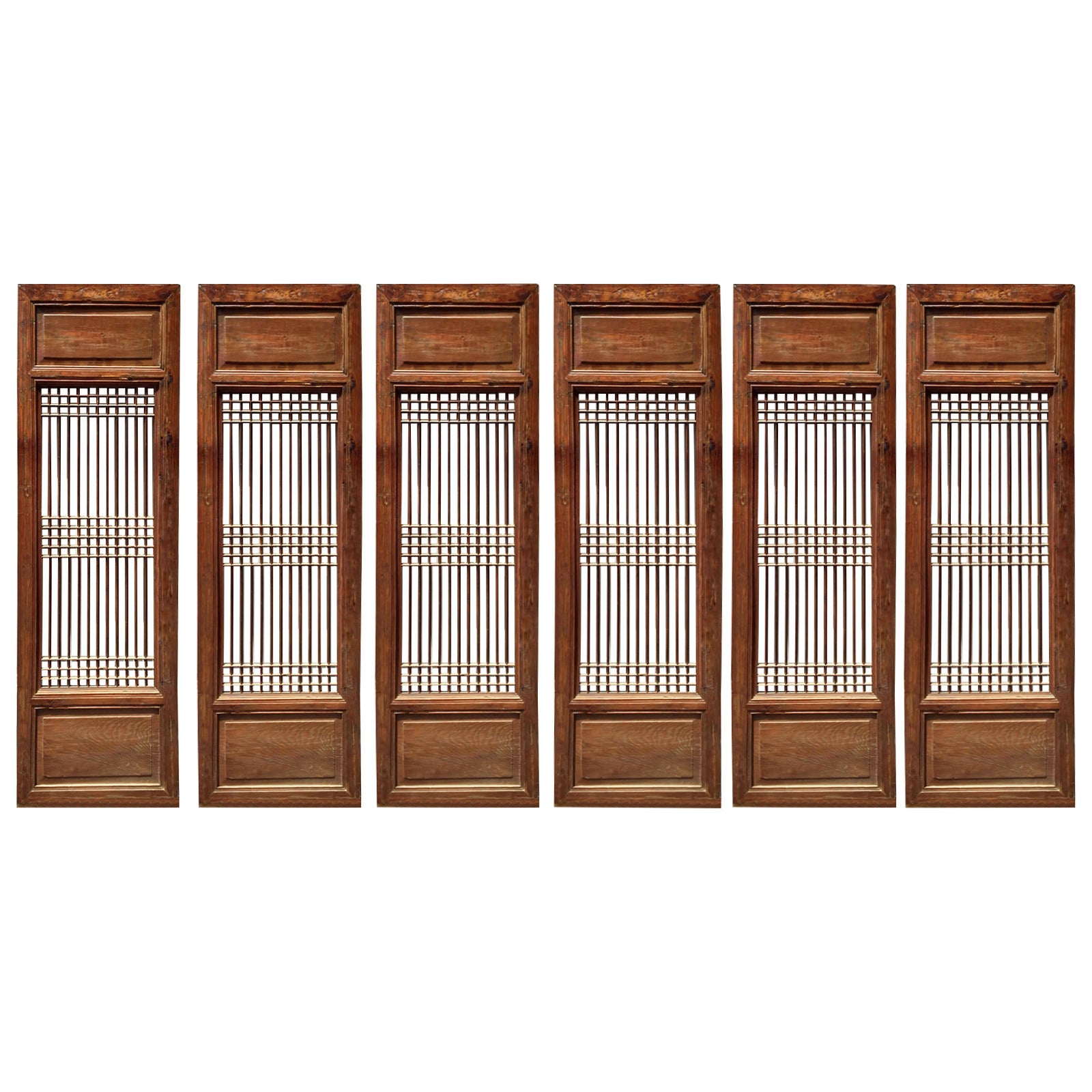 Set of Six Antique Ming Lattice Window Screen Panels, 19th Century For Sale