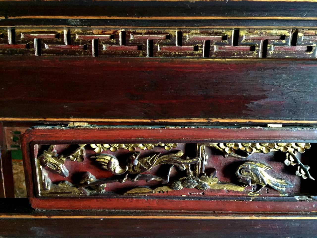 Wood Chinese Antique Carved Side Table