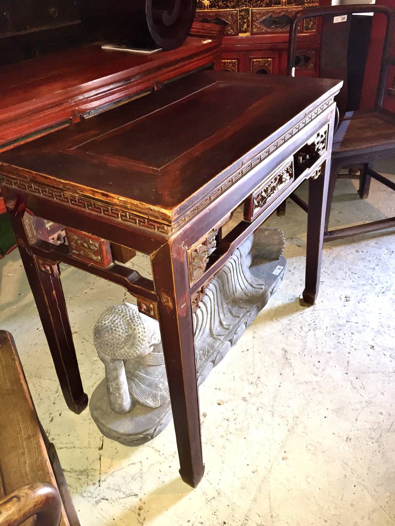 Gilt Chinese Antique Carved Side Table