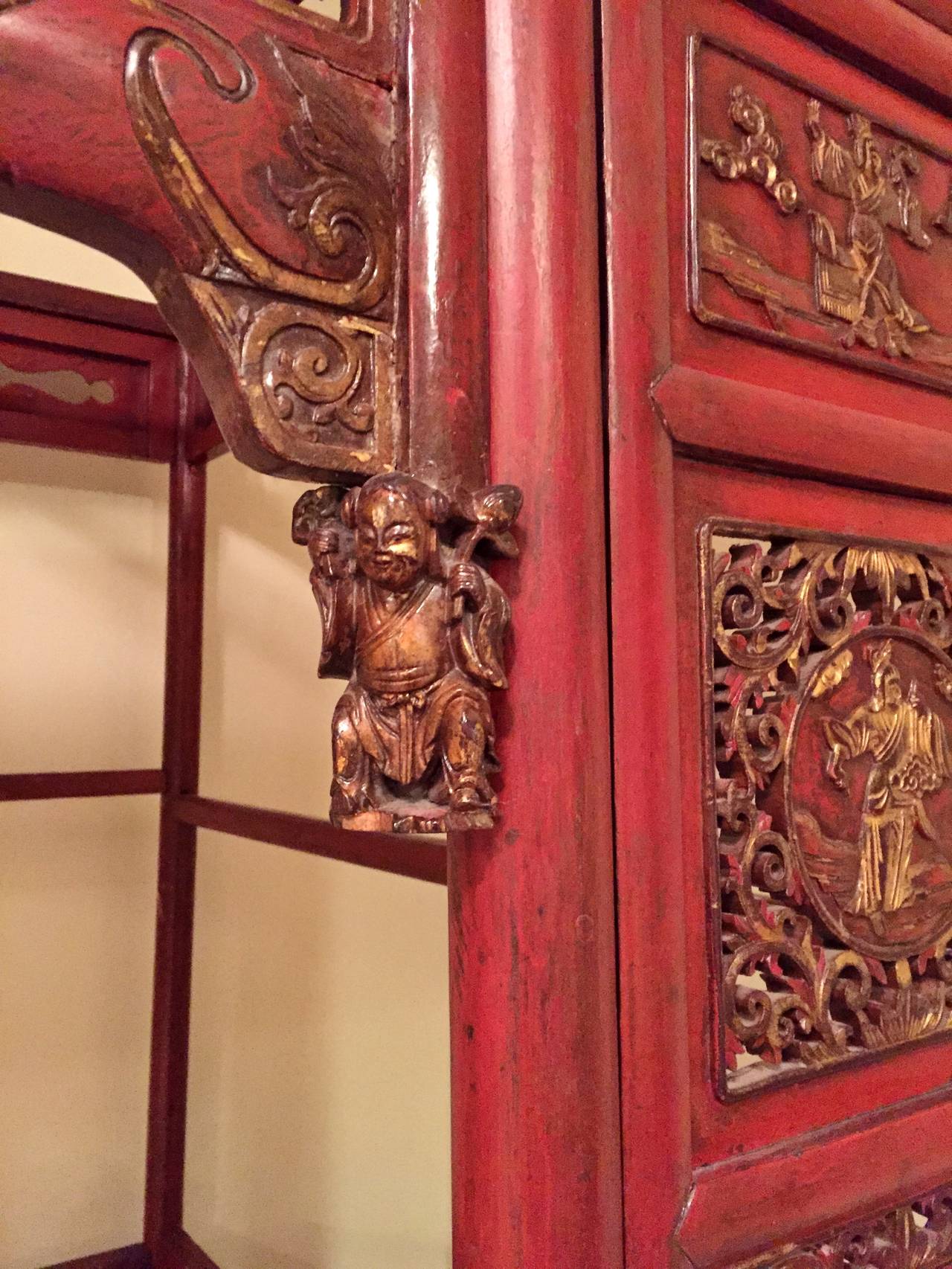 Spectacular Chinese Antique Red Lacquer Bed, 19th Century 1