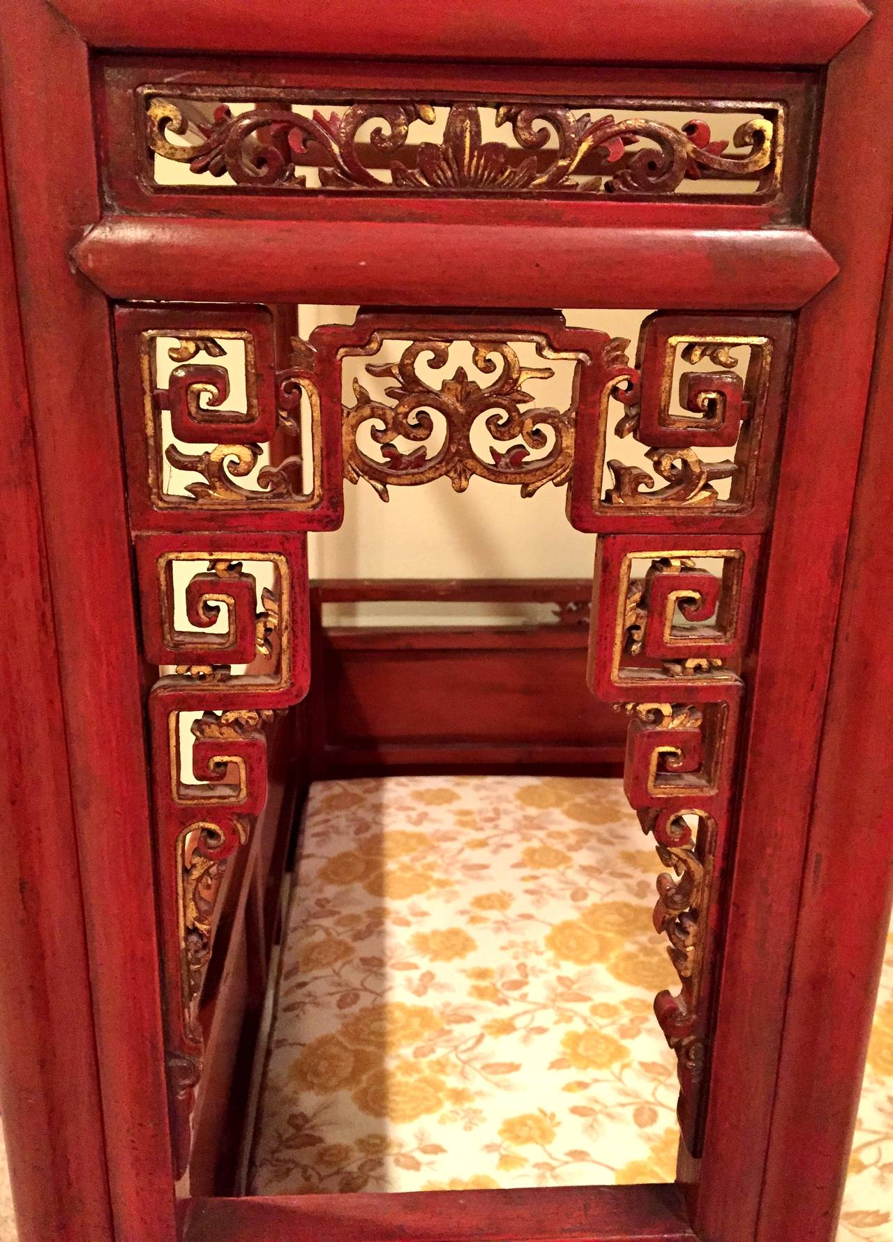 Gilt Spectacular Chinese Antique Red Lacquer Bed, 19th Century
