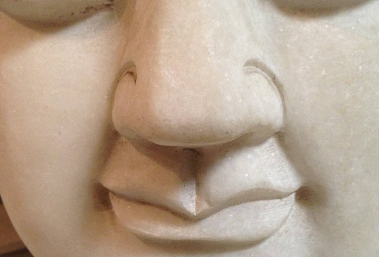 Hand-Carved Giant White Marble Buddha Head