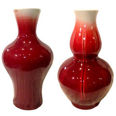 Set of Two Chinese Red Sang-De-Boeuf Ox Blood Porcelain Vases